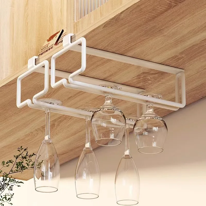 

Wine Glass Hanging Holder Metal Goblet Storage Rack No Drilling Bar Wine-Cup Shelf Kitchen Cabinet Under Organizer
