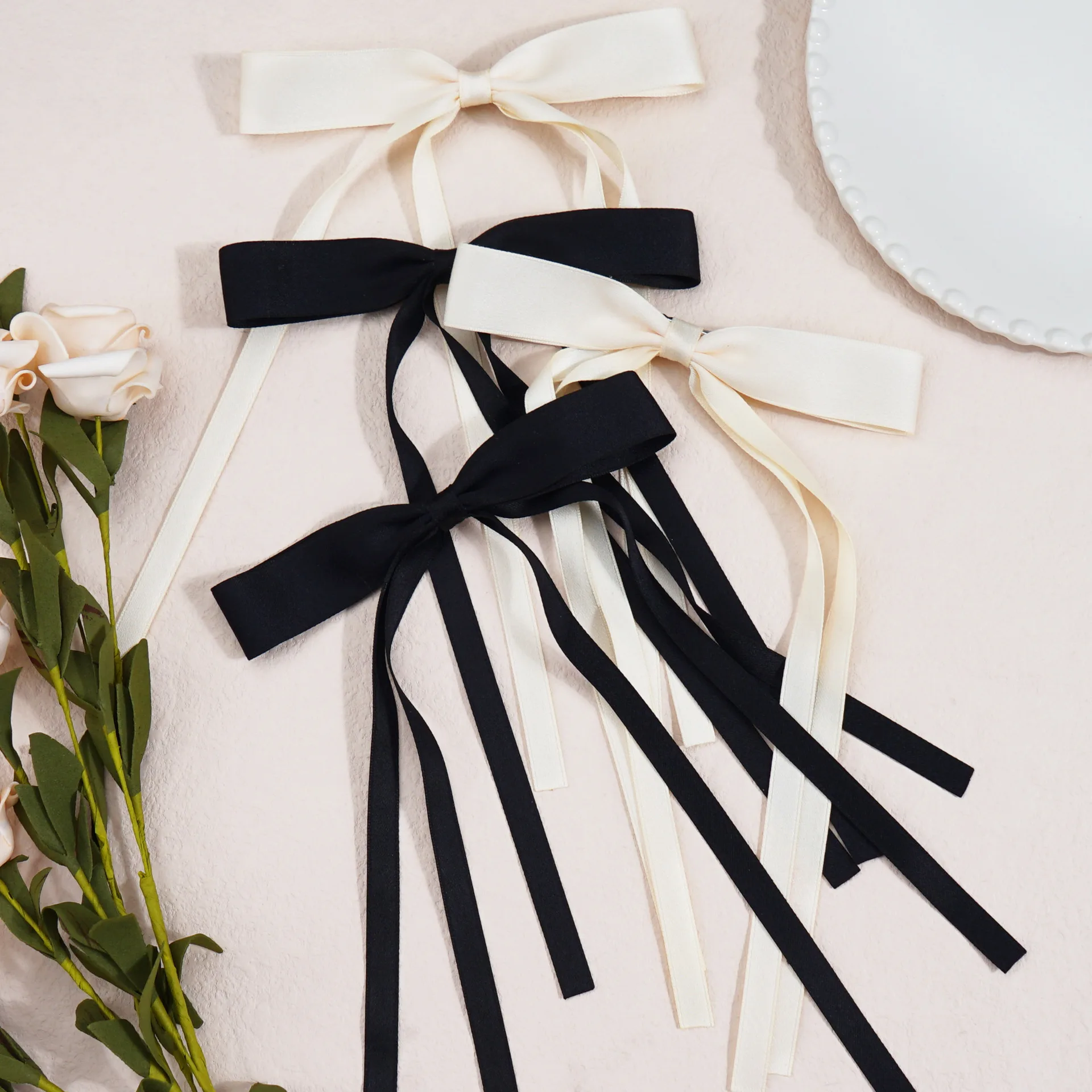 10pc/set Ponytail Hair Ribbon Bow Girls Accessories Long Ribbon Streamer Alloy Clip Bowknot Hairpin Women Hairbow Back Barrettes