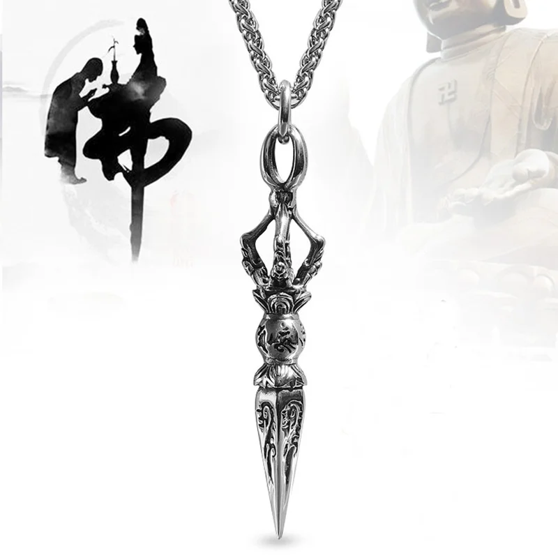 New Arrival Demon Subduing Pestle Pendant For Men Jewelry Ethnic Style Relief Vajra Amulet Necklace Male Sweater Chain