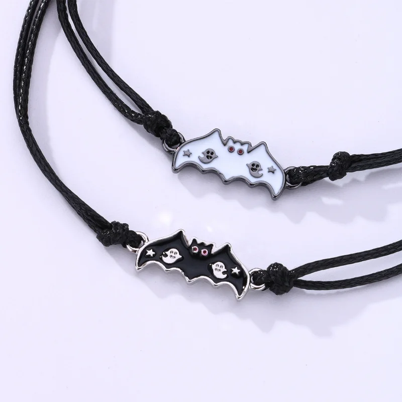 Lovecryst 2Pcs/set Best Friend Bracelet Fashion Jewelry Handmade Halloween Bat Charm Bracelets for Children Gifts