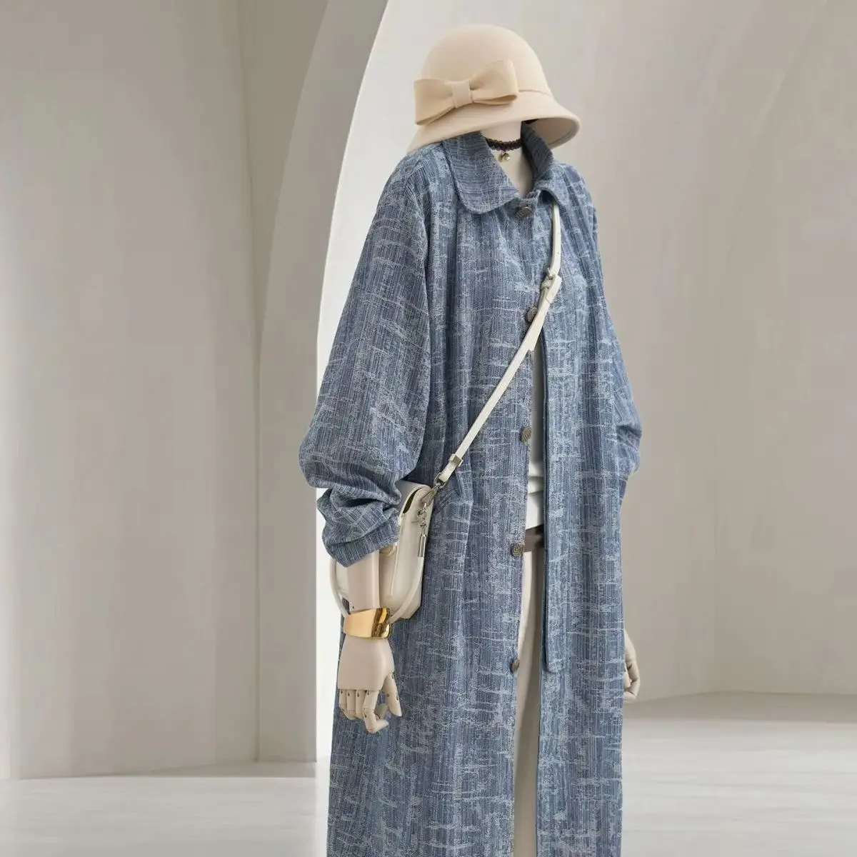 

Long Jacquard Denim Jacket For Women's Autumn And Winter Design, Korean Loose And Fashionable Trench Coat