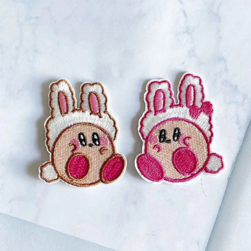 

Kawaii Kirby мультяшные нашивки с кроликом для одежды, милые самоклеящиеся нашивки, железные нашивки с вышивкой на одежде, аппликация, ткани