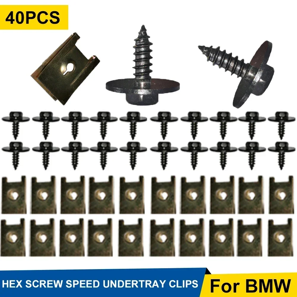 40pcs Chassis Engine Guard Metal Nut Screw Washers U-Nut Clip Engine Shield Bumper Guard Cross Screws for BMW E46 E90 E92 F10