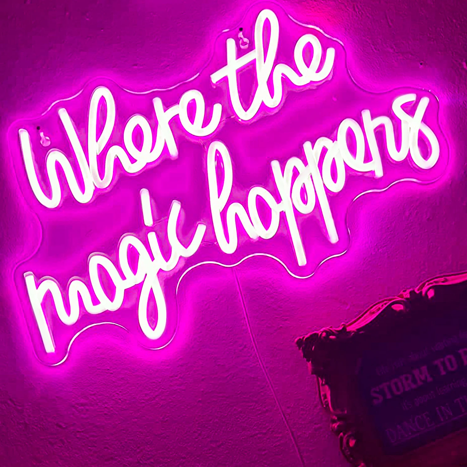 

Neon Sign Where the Magic Happens Colorful LED Lights Letter Logo Room Decoration For Wedding Home Bars Birthday Party Wall Lamp
