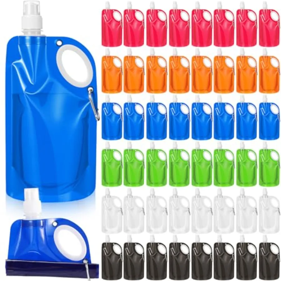 

22OZ Collapsible Water Bottles Bulk Foldable Water Bottles with Carabiner Reusable Drinking Bags Leak Proof Container Bag for S