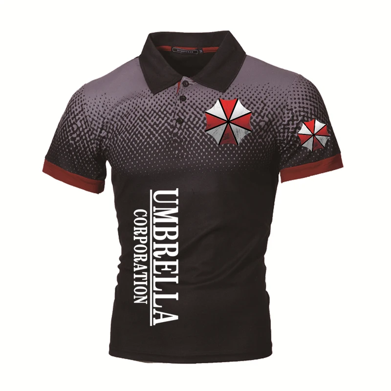 Summer Men\'s Polo shirt Umbrella Corporation Print High Quality Short Sleeves Man Harajuku Classic Tops Racing Motorcycle Racer