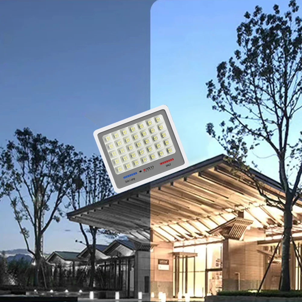 

Solar Powered LED Flood Light Auto-On Outside Spotlights Multi Modes Outdoor Wall Floodlight Remote Control for Garden Courtyard