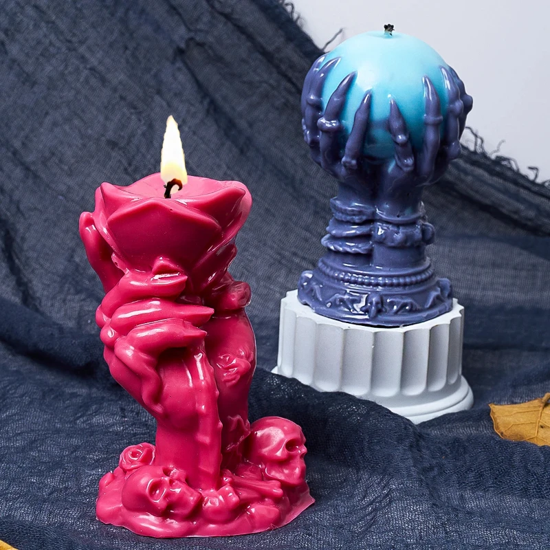 3D Hexe Hand Kerze Silikon Form Geist Klaue Rose Ball Halloween Schädel Wachs Handwerk Form für Home Decor DIY Machen Liefert