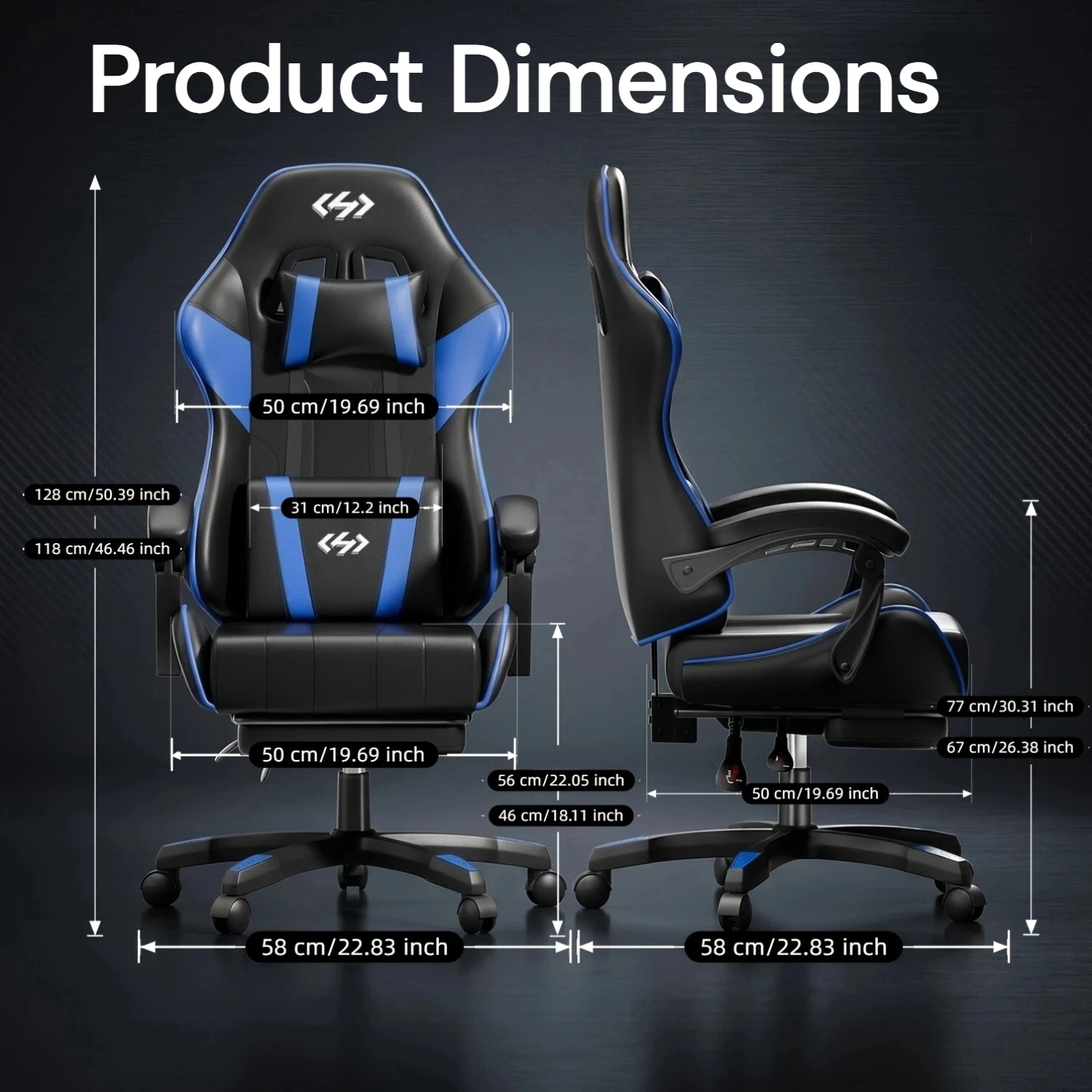 FRODROVIA Ergonomic Gaming Chair, PU Leather Computer Office Chair for Adults, Adjustable Height & Reclining Backrest Angle, 360° Swivel Gaming Desk Chair with Lumbar Support, Headrest and Retractable Footrest - view 7