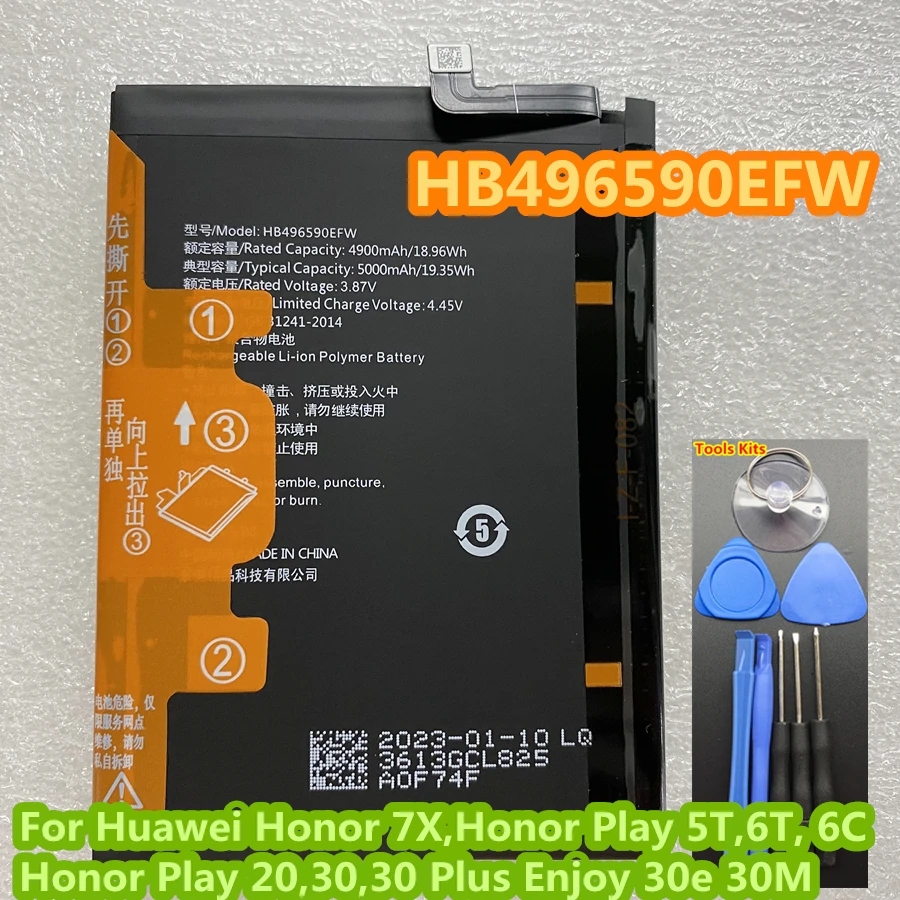 

New High Quality HB496590EFW 5000mAh Battery For Huawei Honor 7X,Honor Play 5T,6T, 6C,Honor Play 20,30,30 Plus Enjoy 30e 30M