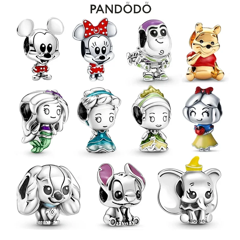 MINISODisney Mickey Princess Charm Beads Fits Pandora Original Bracelet Women 925 Silver Pendant Bead Jewelry 2023 Hot Sale Gift