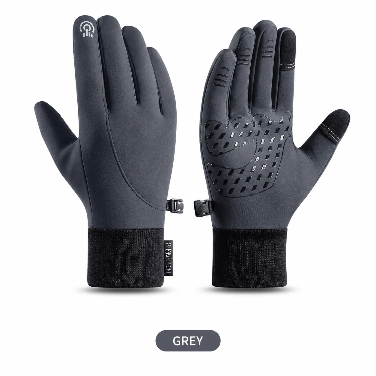 Graue Winterhandschuhe Touchscreen-fähig Warm Rutschfest Wasserdicht Winddicht Outdoor-Handschuhe für Radfahren Laufen Wandern – Detail 11