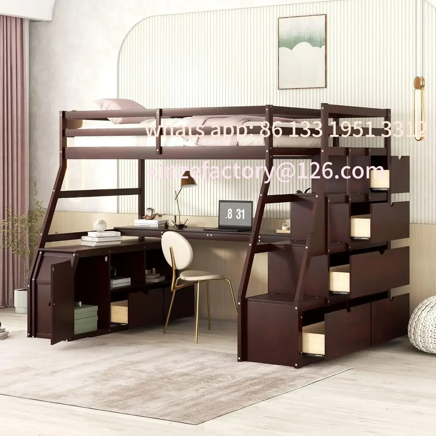 

Customizable Loft Bed with Desk, Twin Size Loft Bed with and Storage Underneath with 7 Drawers