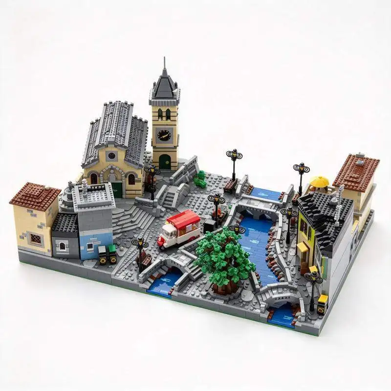 9179PCS Italian Village Water Town Building Blocks Custom Model Creative Architecture DIY Assembly Toy Gift Collection Display