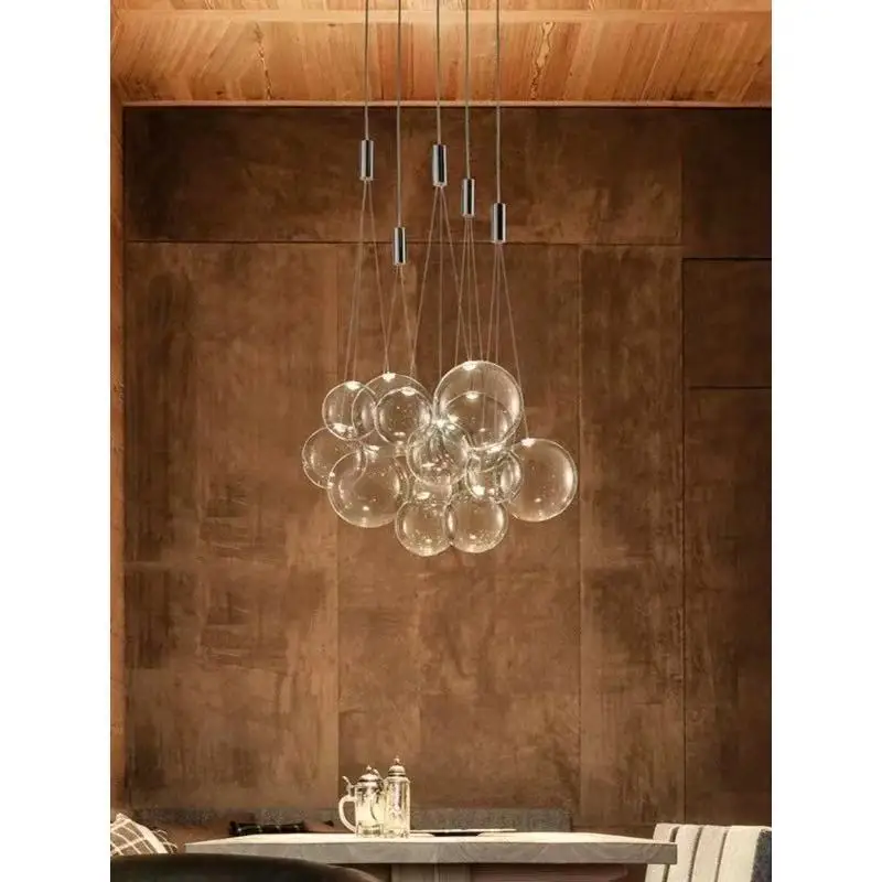 

French Luxury Transparent/smoke gray Bubble Glass Led chandelier lustre Cluster suspension wire Ceiling for dining room