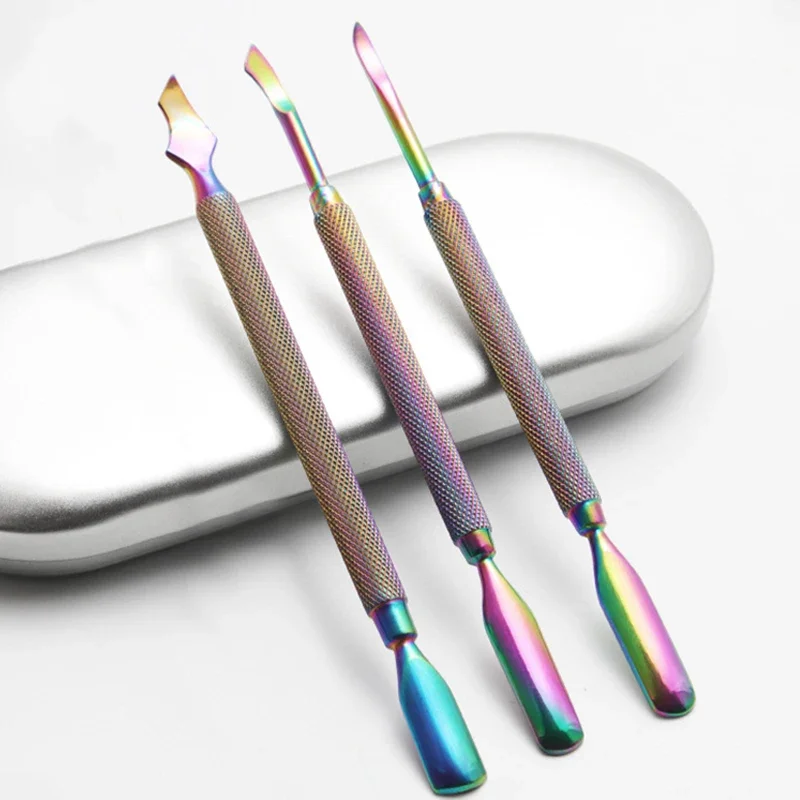

1PC Nail Cuticle Pusher Rainbow Stainless Nail Art Cutter Trimmer Dead Skin Remover Manicure Pedicure Tools