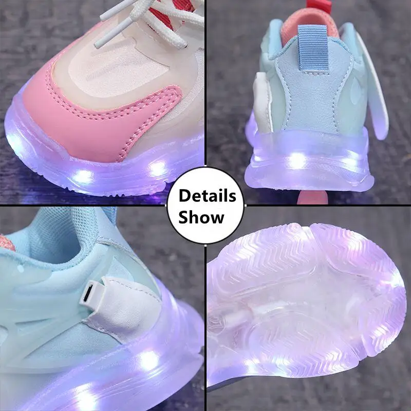 Children Led Shoes Boys Girls Lighted Sneakers USB Charger Glowing Shoes Mesh Breathable Colorful Lighting Shoes Luminous Sole