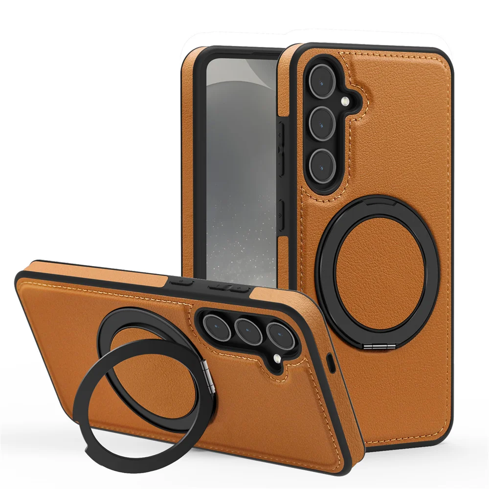 Luxo rotativo suporte de couro magnético caso telefone para samsung s26 s25 borda s24 ultra fe s22 s23 plus capa proteção negócios