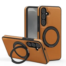 Luxury Rotating Stand Leather Magnetic Phone Case for Samsung S26 S25 Edge S24 Ultra FE S22 S23 Plus Business Protection Cover