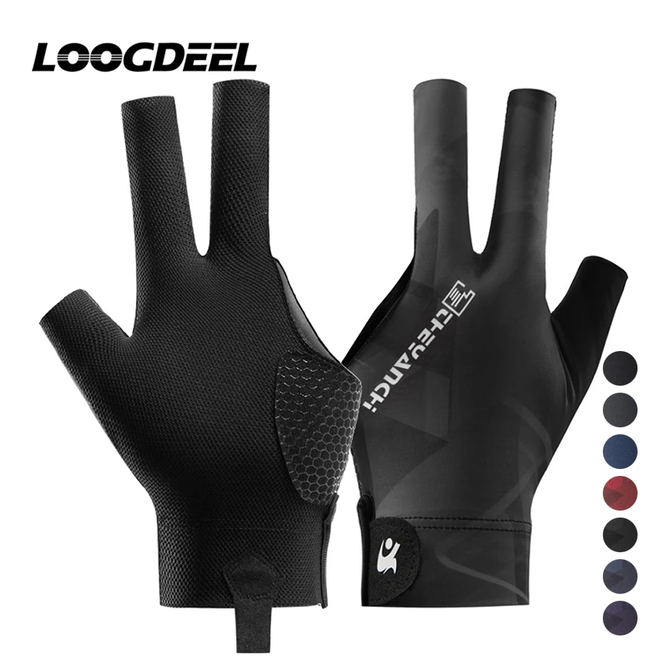 LOOGDEEL 1Pcs Professional Billiard Gloves Women Men Anti-slip Breathable Open 3 Fingers Sports Gloves Billiard Left Hand