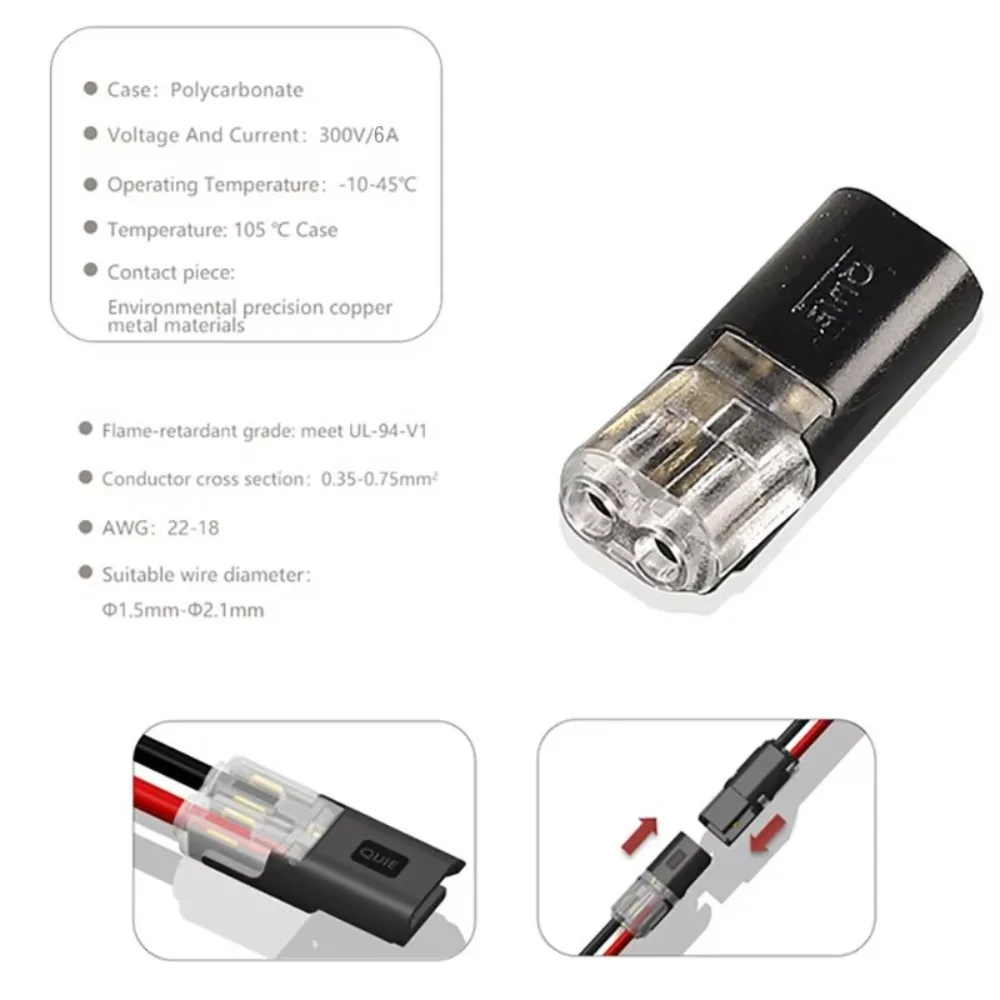 

New 18~22AWG Wire Splitter Connector 2P Pluggable Quick Splice Terminals Electrical Cable Junction Box