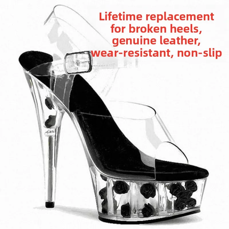 Sexy High Heel Women's Shoes for Dance Performance Competition Waterproof Platform Thin Rose Flower Heel Transparent Fishmout...