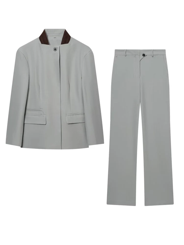 

Женский костюм-двойка 2026: Пиджак и прямые брюки, однотонный, повседневный, элегантный, для уличного стиля