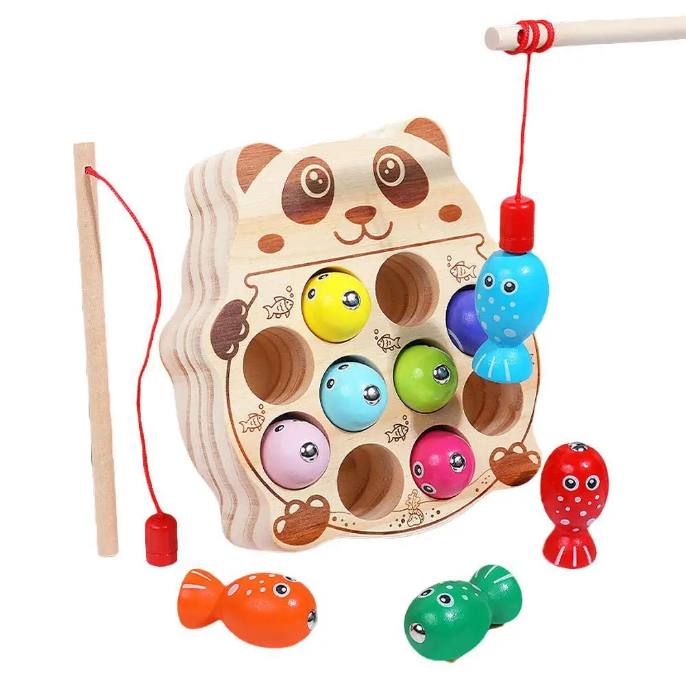 Children's Wooden Fishing Toys Magnetic Fishing Game Intellectual Playsets Fine Motor Skills Training Fishing Game