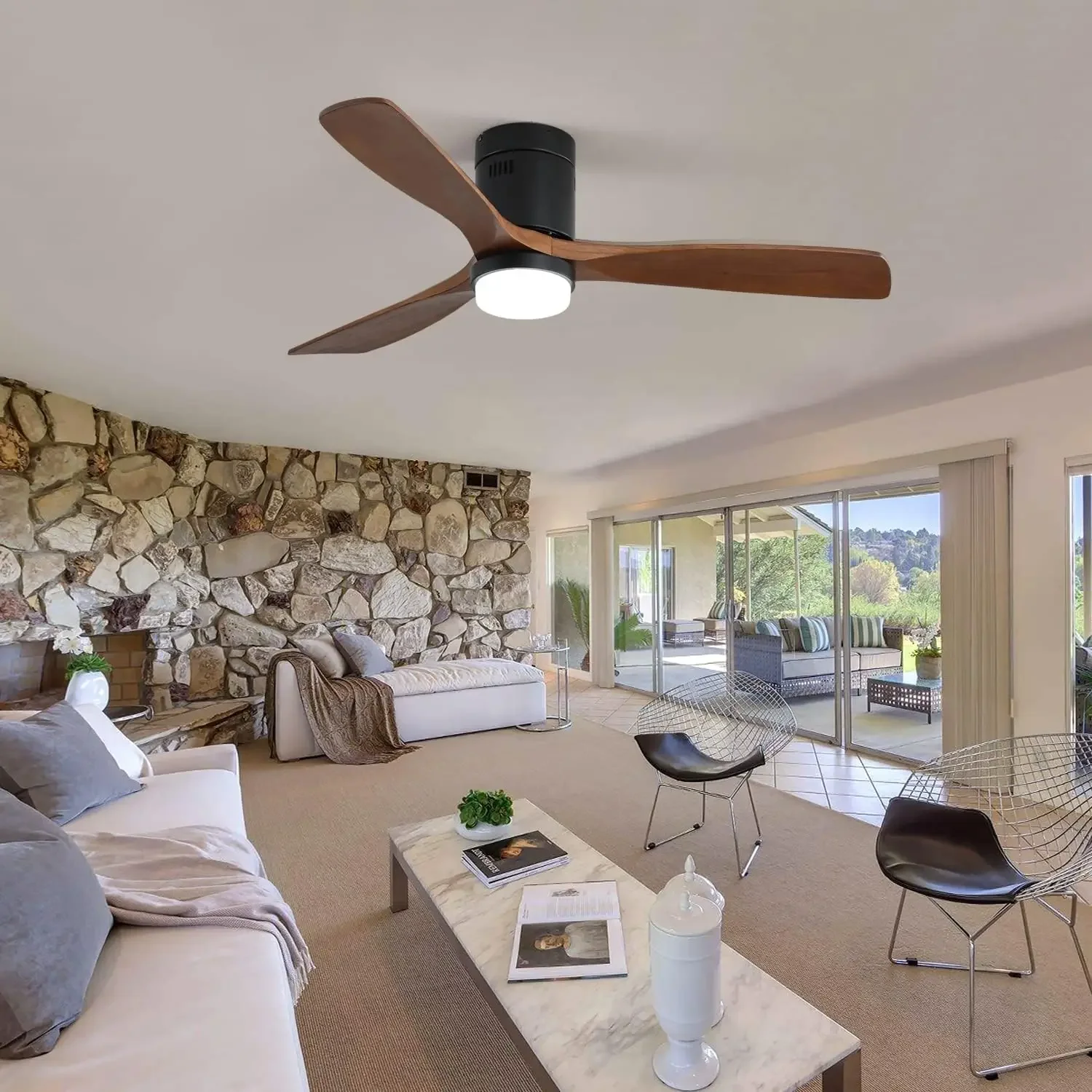 

Flush Mount Black Ceiling Fan with Lights for Low Profile Rooms Patio Porch Outdoor Ceiling Fan with Remote Control Ventilador