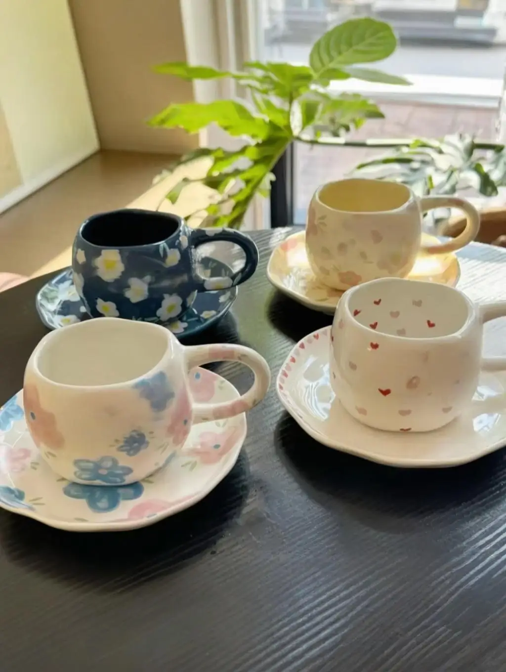 

Small Fresh Countryside Style Irregular Hand Pinched Letter Relief Ceramic Coffee Cup Plate