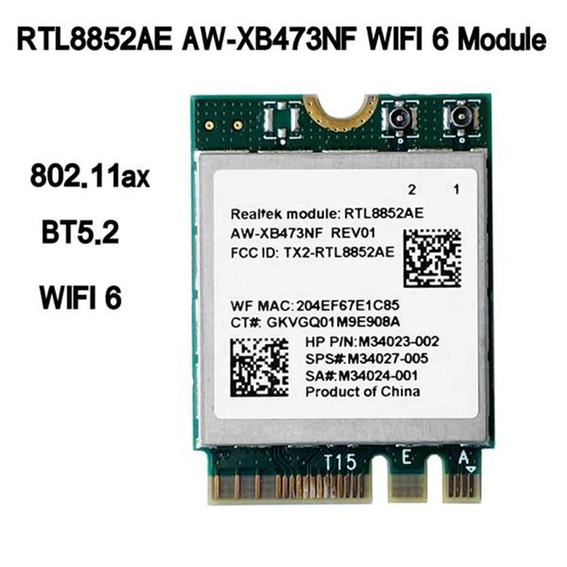 

Сетевая карта WiFi 6 RTL8852AE со встроенной антенной, беспроводной модуль WiFi 1800 Мбит/с, адаптер M.2 NGFF для Windows 10/11 [To&On-e]