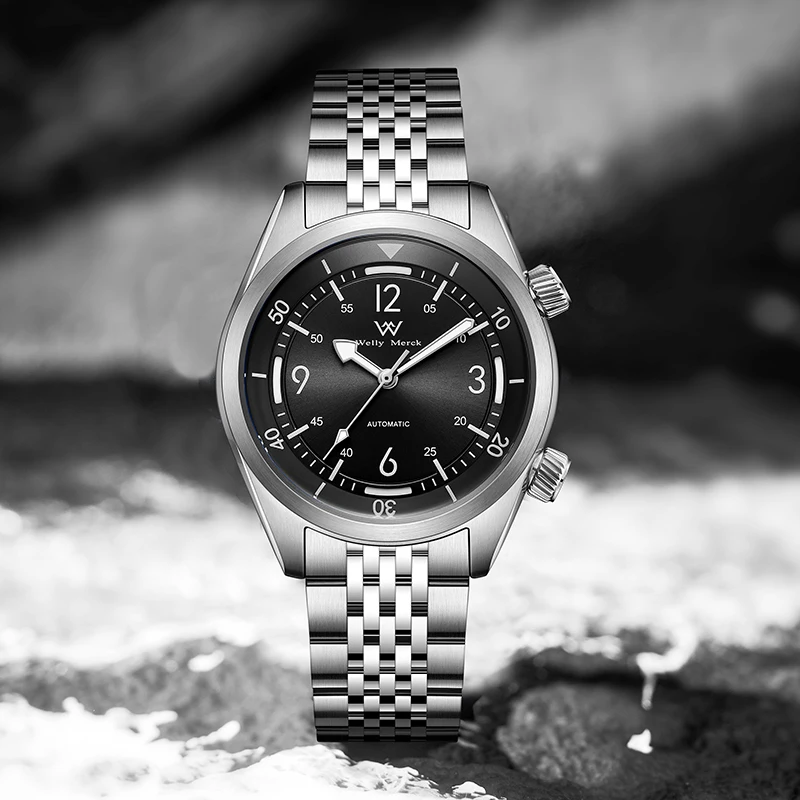 WM Watch Welly Merck Automatische mechanische Uhr 200 m wasserdicht gehärtetes Mineralglas 316L