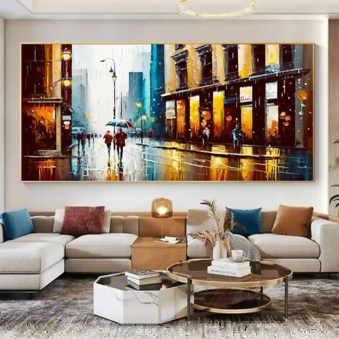 Abstract Urban Rain Landscape Oil Painting On Canvas Decor Cityscape Hand Painted Painting Large Wall Art Living Room Home Decor