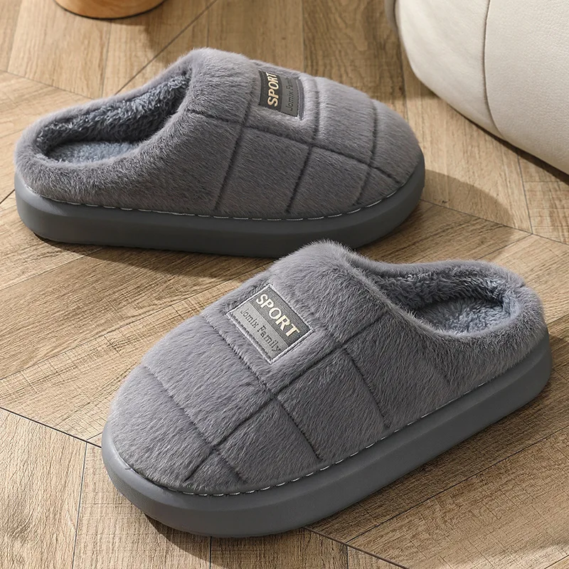 Extra large men's cotton slippers, winter household wool slippers, 2024 new EVA thick soled warm men's cotton slippers