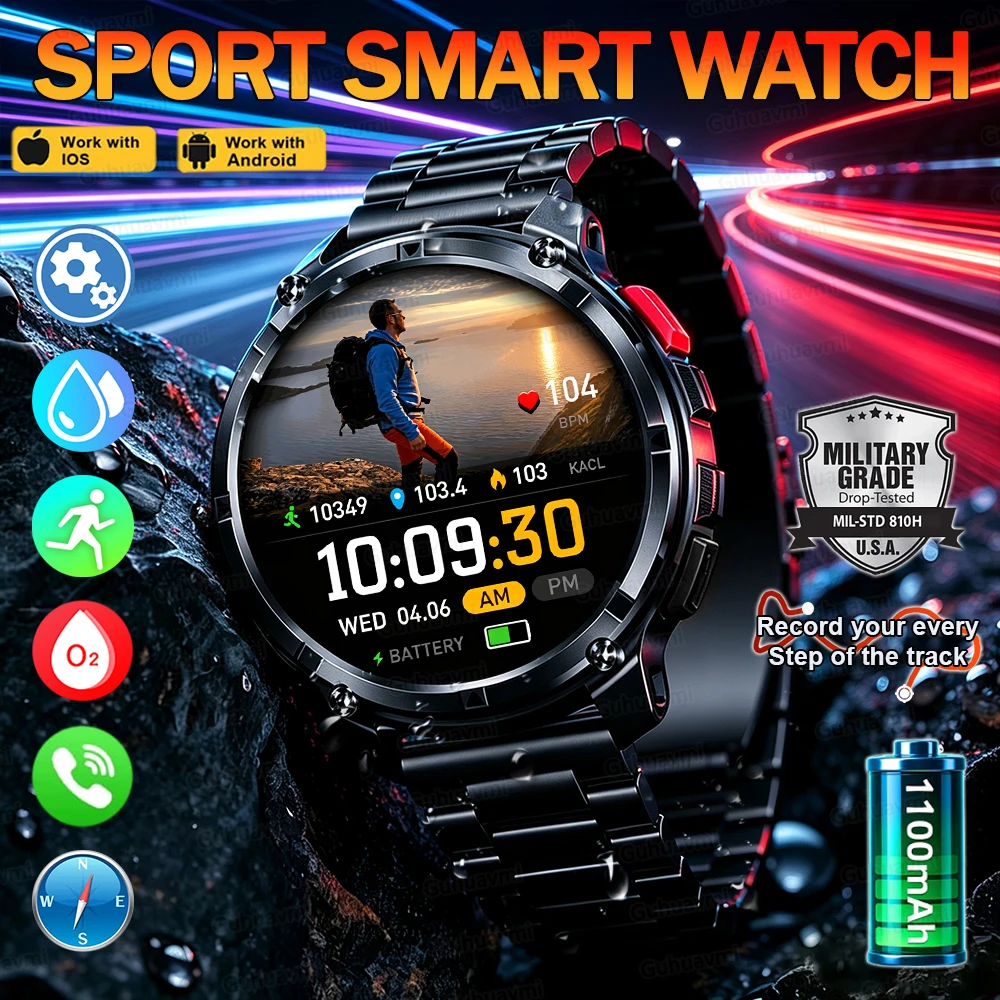 Outdoor Power Monitor - สมาร์ทวอทช์สำหรับผู้ชายรุ่นใหม่ สำหรับกิจกรรมกลางแจ้ง โทรผ่านบลูทูธ กันน้ำ นาฬิกาสปอร์ต แบตเตอรี่