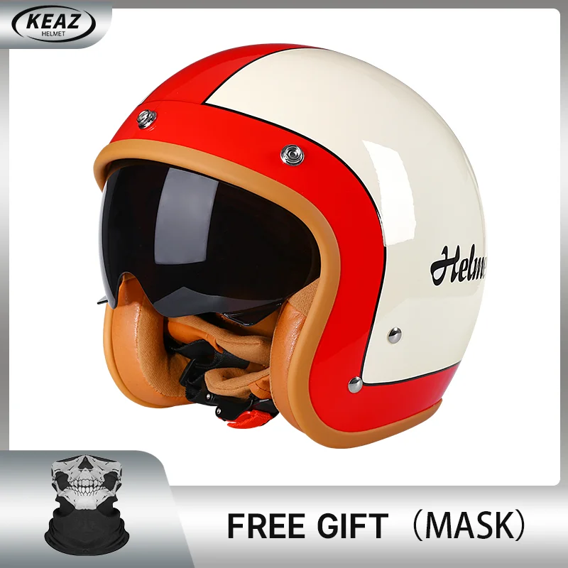 

Fashion Style Motorcycle with Visor Leather Helmet for Man Electric Motorbike Vintage Protected Motor Safety Cap 3/4 Jet Summer