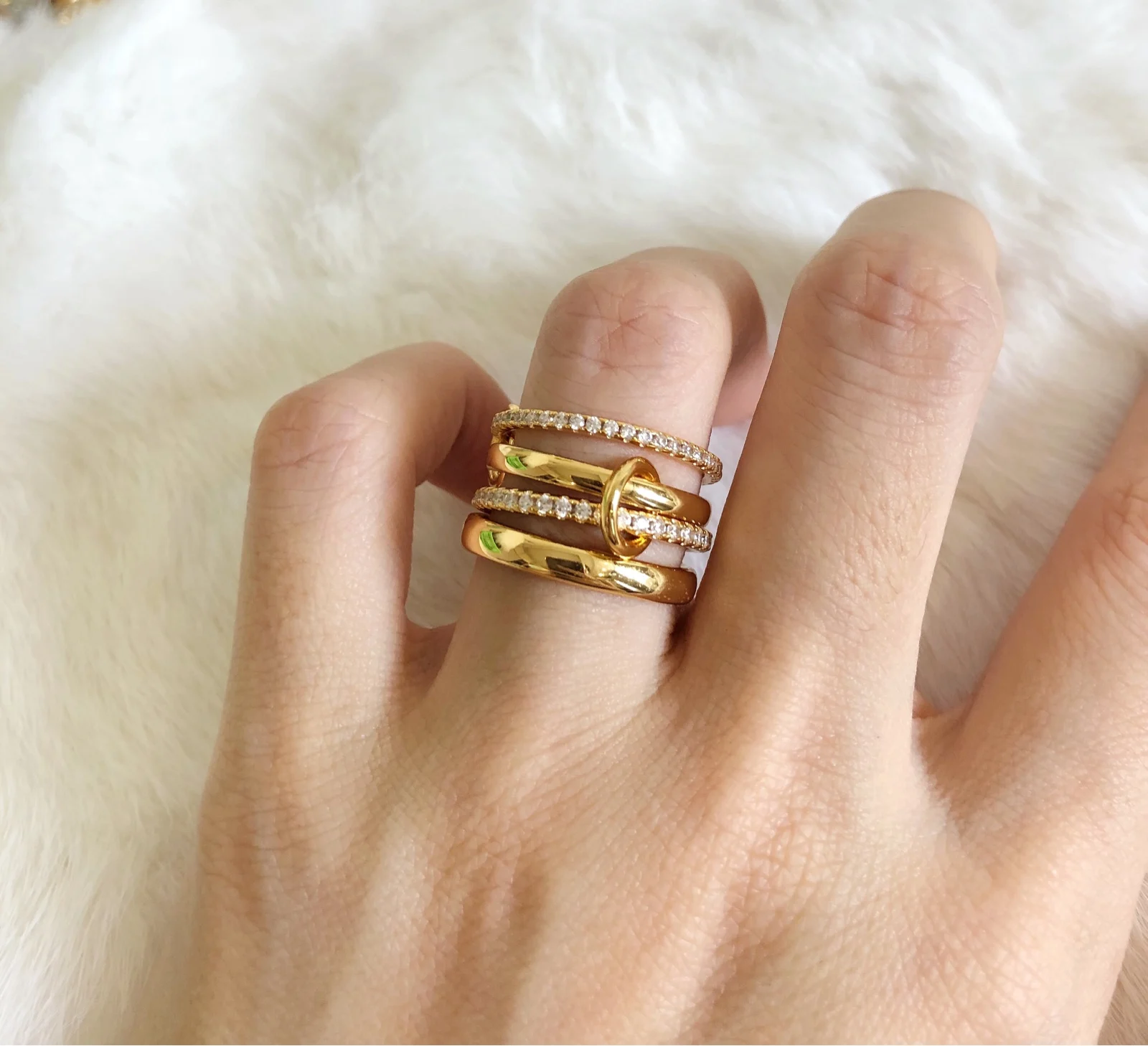 Kuningan AAA Zircon cincin rantai Multi Warna Tautan Perhiasan Wanita T Show Club pesta koktail langka Jepang INS