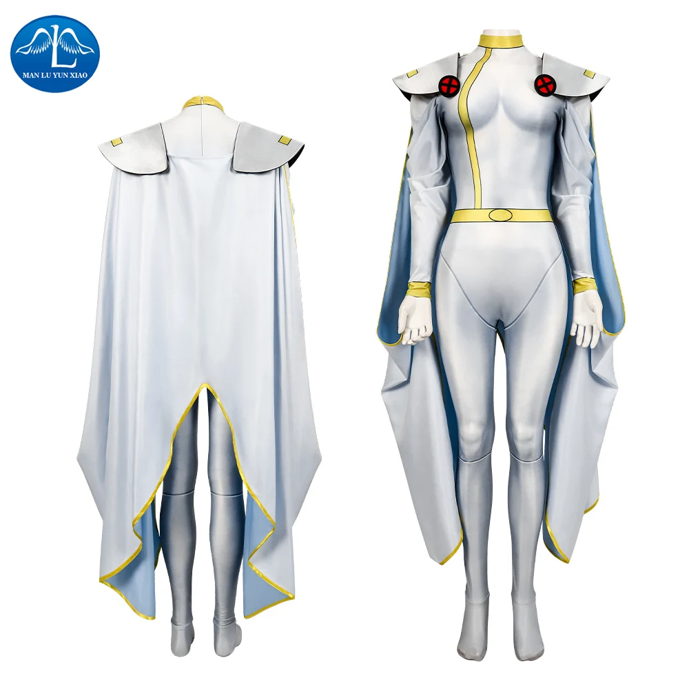 Storm Ororo Munroe Cosplay Costume X Men 97 Woman Bodysuit Zentai Jumpsuit with Cloak Halloween Party Cosplay Suit