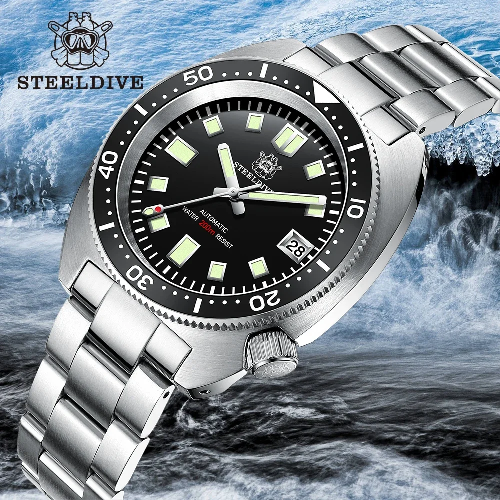 STEELDIVE 42mm Slim Abalone Men's Diving Mechanical Wristwatch SD1977 Flat Sapphire Glass NH35 Movement 200M Waterproof Watch