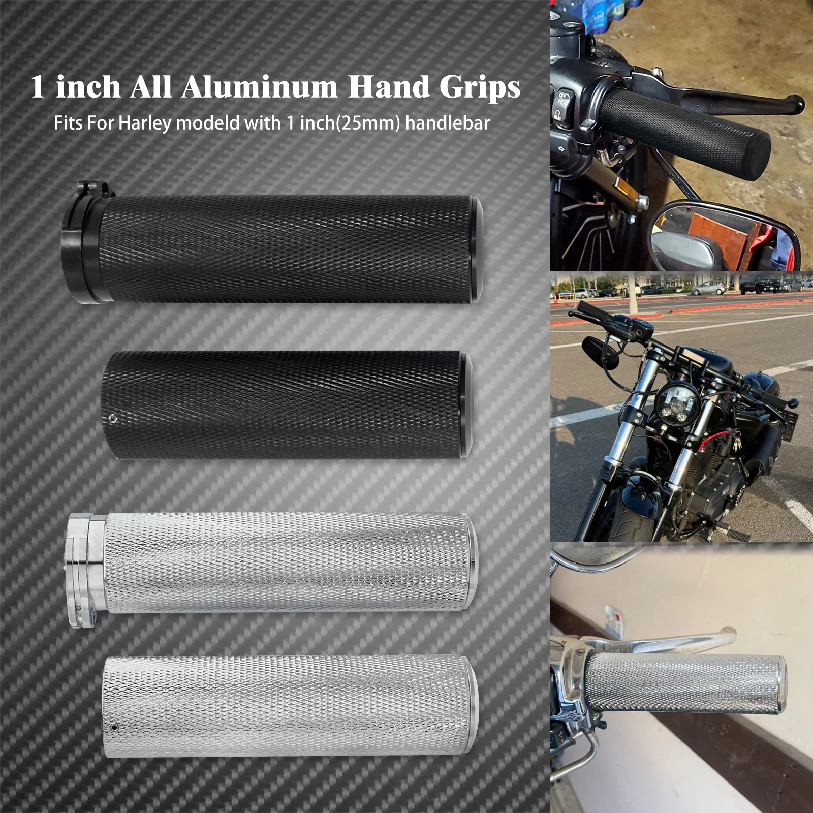 Motorrad 1'' 25mm Handgriffe Aluminium Lenkergriff Schwarz Chrom Für Harley Sportster XL Touring FLHR Road Glide Dyna Softail