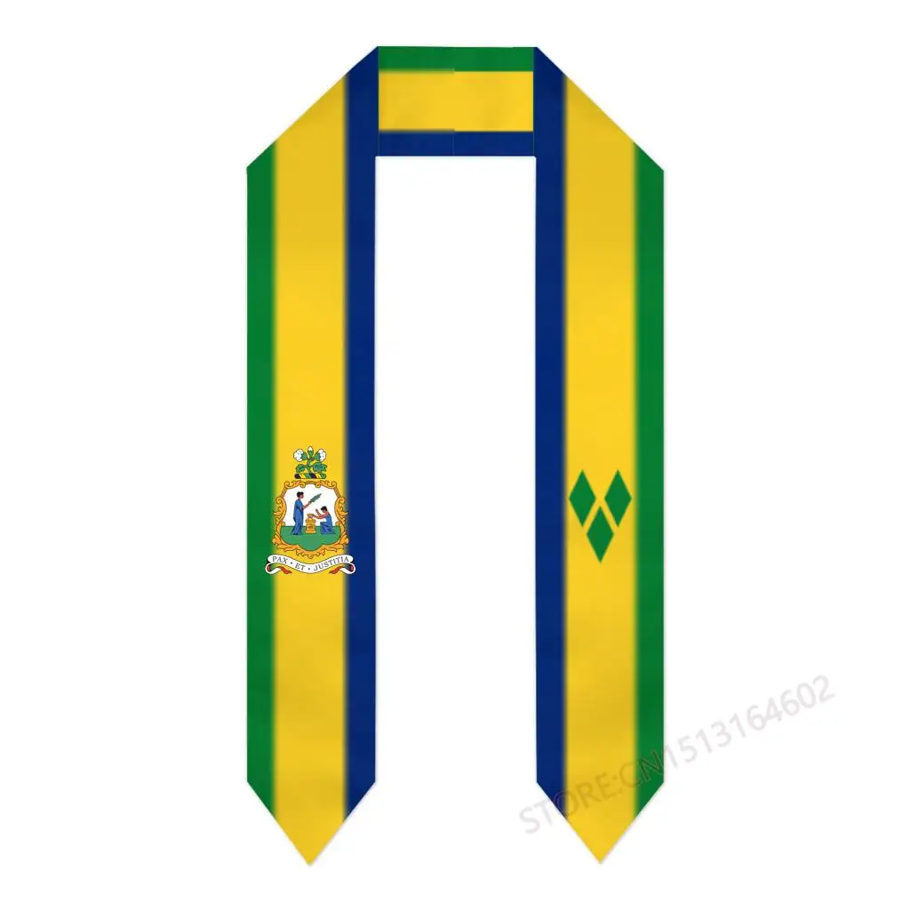 Custom Name Saint Vincent and the Grenadines Flag Scarf Graduation Stole Sash International Study Abroad Class of 2023 Shawl