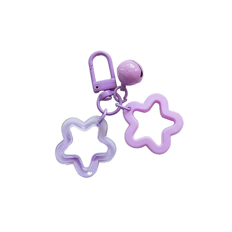 2PCS Five pointed Star Bell Pendant Keychain Elegant Candy Color Bag Keyring Jewelry For Women Car Hanging Trinket Key Holder