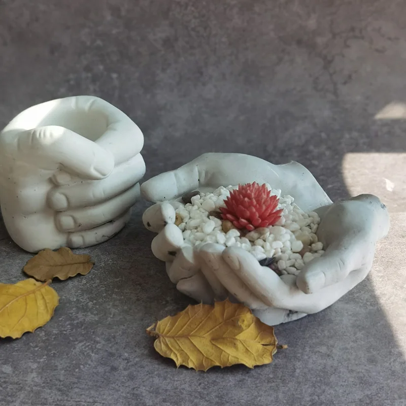 Yaratıcı el şekli beton vazo silikon kalıpları yumruk bitkiler Pot alçı kalem konteyner çimento saksı kalıp