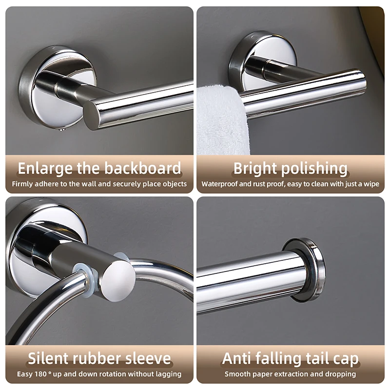 Silver Bathroom Hardware Set Accessories Stainless Steel Towel Rack Toilet Paper Holder Hook Bathroom Shelf Organizer Set