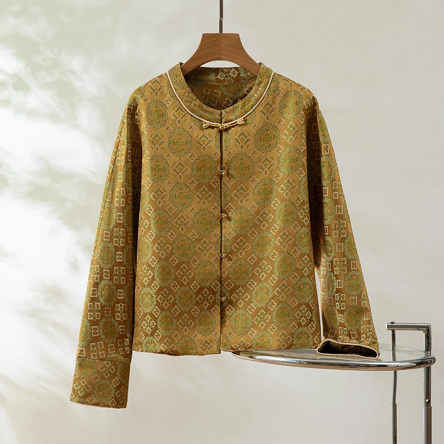 Winsleter-100% echte zijde liedbrokaat elegante jas, O-hals geometrie, dames luxe retro chique losse jas, 2025 winter nieuwe C5N808CC