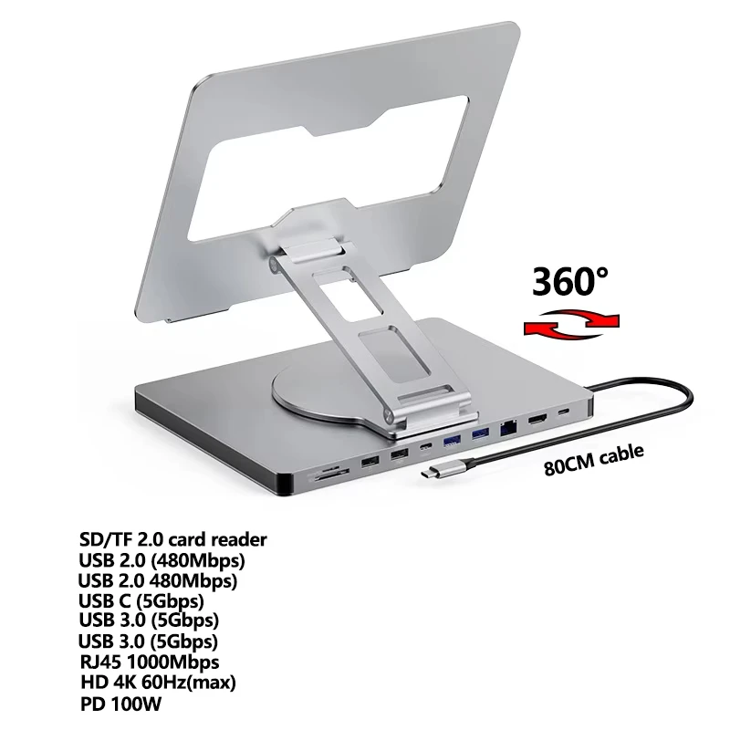USB C Hub Stand for MacBook Pro, 10 in 1 Dock with 4K 60Hz HDMI, RJ45, SD/TF Card Reader, 4 USB 3.0 for IPad/MacBook Air/Laptop