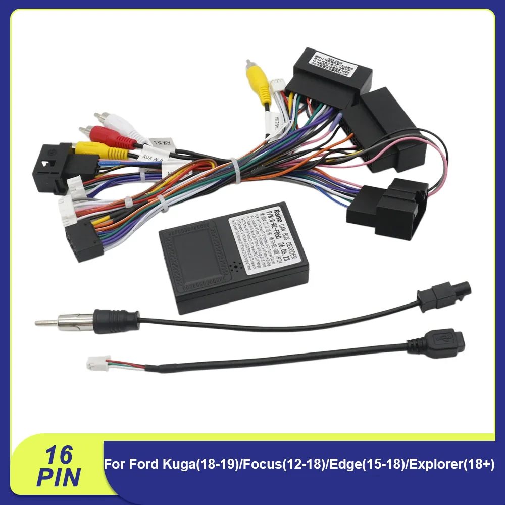 16 Pin Power Harness with CANBUS For Ford Kuga(18-19)/Focus(12-18)/Edge(15-18)/Explorer(18+) Android Radio Wiring Adapter