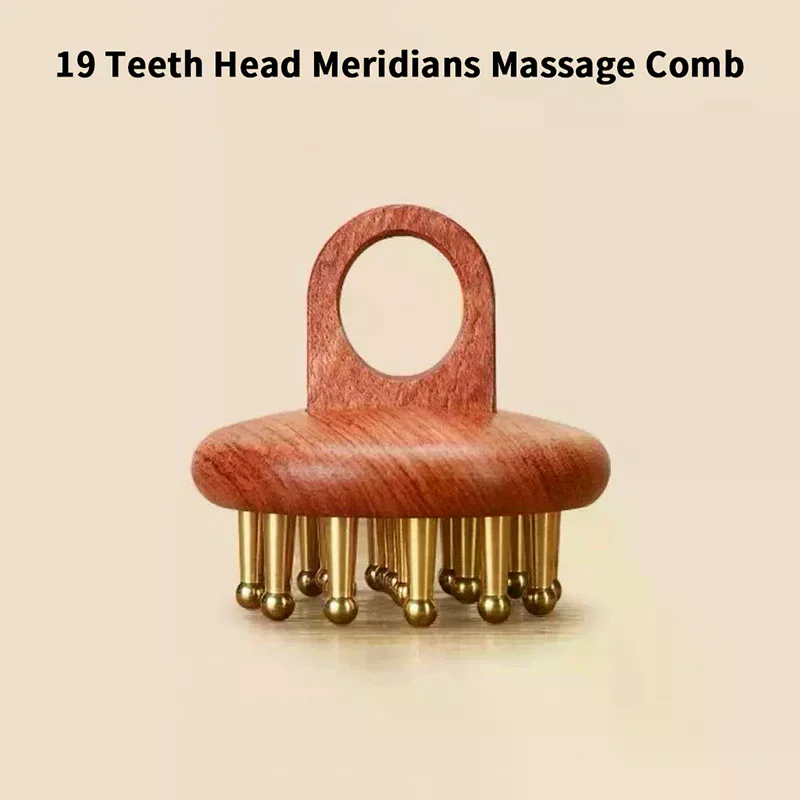 Head Meridians Massage Comb Copper Sandalwood Meridians Fine Tooth Comb Needling Guasha Scalp Massage Brush Relax Body Massager