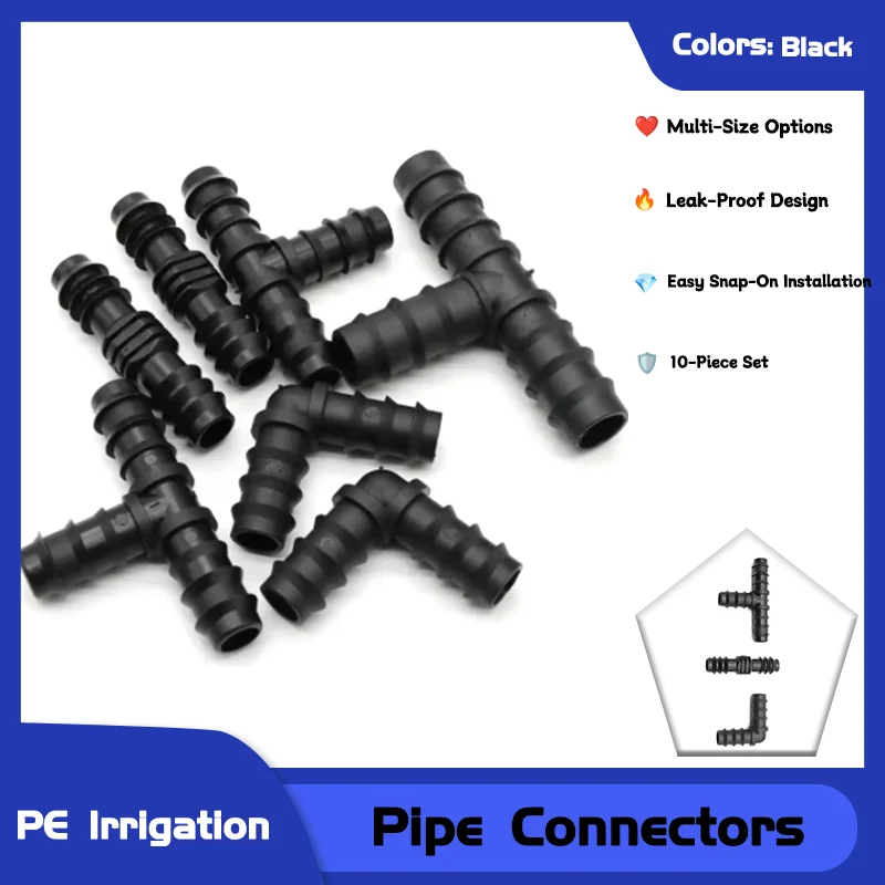 

Соединитель для полиэтиленовой трубы для теплицы 16, 20, 25 мм, тройник, прямой коленчатый штекер, аксессуары для орошения с микрораспылителем, фитинг для ирригационной трубы, 10 шт.