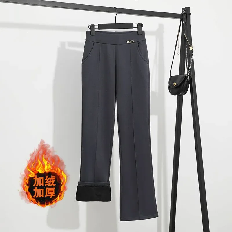 Pantalon évasé légèrement évasé taille haute en velours épais Printemps-Automne 2026 pour femme, drapé décontracté, polyvalent, style décontracté pour mère